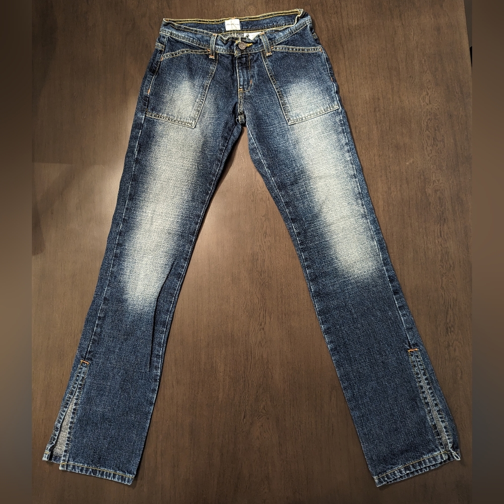 Vintage Calvin Klein Jeans faded dark wash slit cuts straight fit size 3